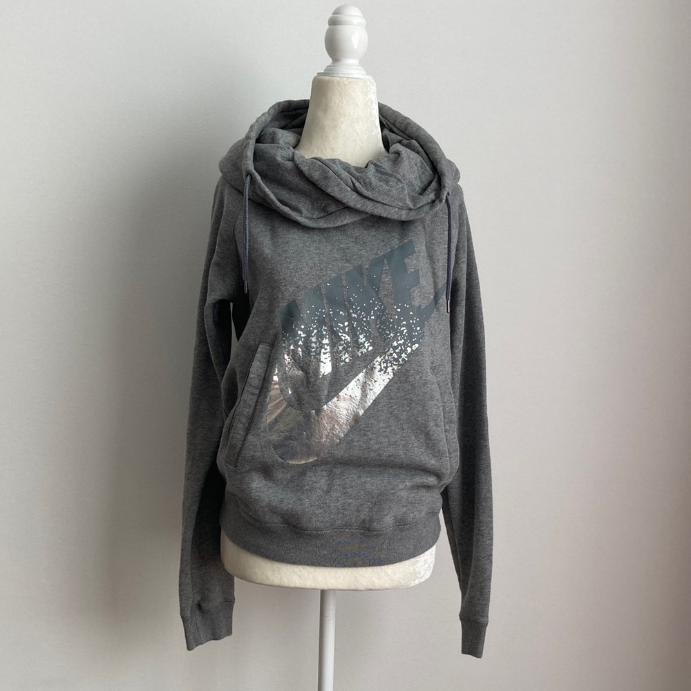 Nike Women's Charcoal Cowl Neck Hoodie w/ Kangaroo Pocket